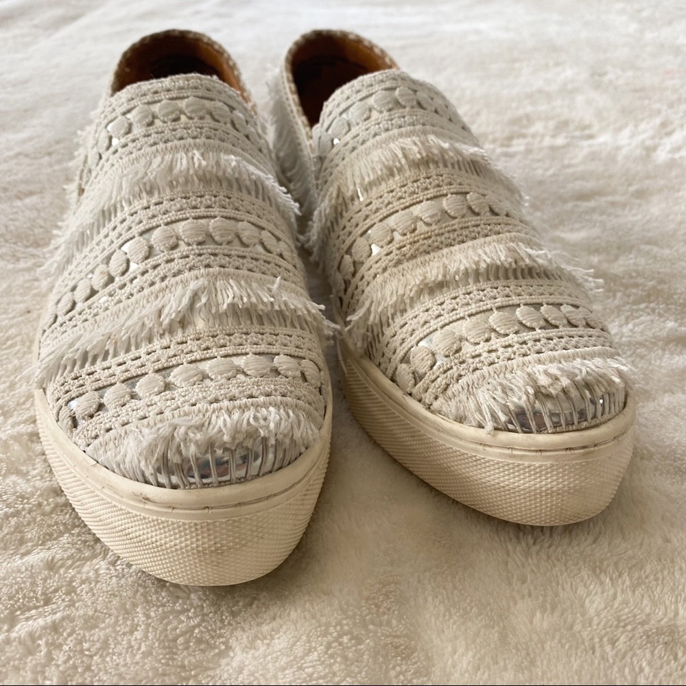 Anthro Seychelle Boho Crochet Leather Slip On Shoe - Picture 6 of 11